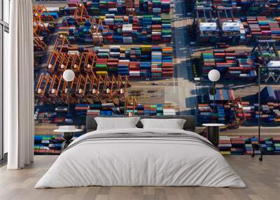 Top down view of Kwai Tsing Container Terminals in Hong Kong Wall mural