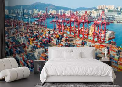 Top view of Hong Kong cargo terminal port Wall mural