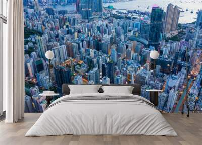 Top view of Hong Kong evening Wall mural