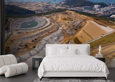 Top view of landfill in Hong Kong Wall mural