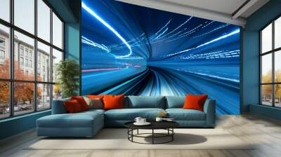 Train moving fast in tunnel Wall mural