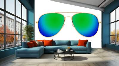 Aviator sunglasses with gold frame and chameleon lenses isolated on white background Wall mural