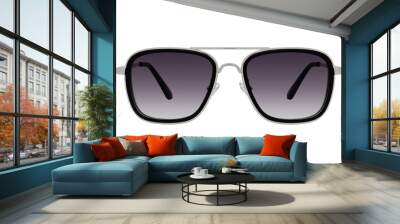 Silver sunglasses with black gradient lenses isolated on white background Wall mural