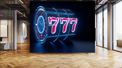 Casino Gambling Concept With Futuristic Neon Lights - 3D Illustration Wall mural