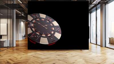 Gambling Time - Casino Chip With Clock Arrows, Isolated On The Black Background - 3D Illustration  Wall mural