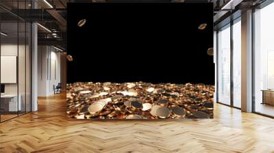 Golden Coins Isolated On The Black Background. Empty Space For Logo Or Text - 3D Illustration  Wall mural