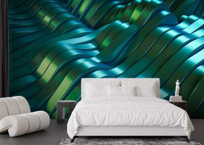 Green / Blue Metallic Abstract Lines Background - 3D Illustration  Wall mural