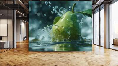 green juicy pear in the water , horizontal position Wall mural