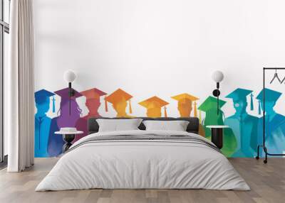 silhouettes of college graduates , multicolored vector Wall mural