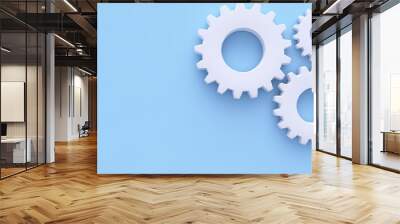 White Gears On The Pastel Blue Background - 3D Illustration Wall mural