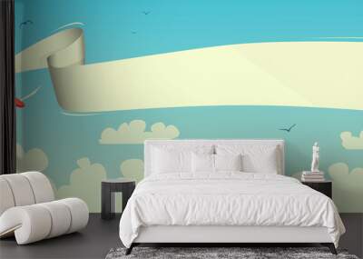 Biplane with banner Wall mural