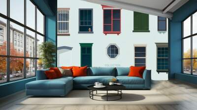 Collection of different vintage windows in flat style Wall mural