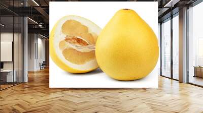 Ripe pear-shaped pomelo fruit and a half of pomelo isolated on white background.  Wall mural