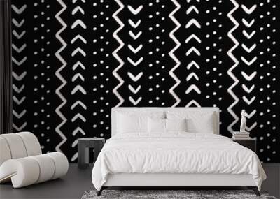 Black and white african mud cloth tribal ethnic pattern with geometric elements, traditional, tribal design, hand drawn illustration Wall mural