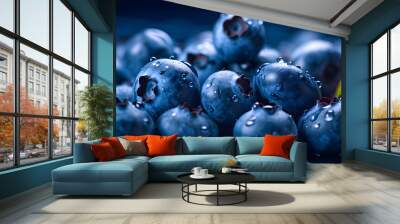 Blueberries Close Up Berry Fruits Food 4k Background , Generative AI	
 Wall mural