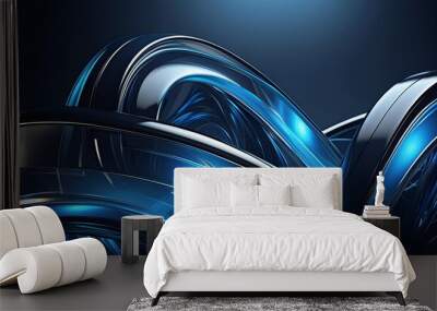 abstract blue black glass background, 3d render; dark black and dark blue  Wall mural