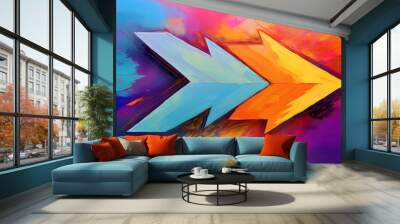 dynamic abstract background with directional arrow, bold strokes of multicolor pain Wall mural