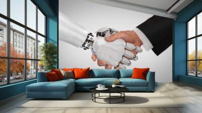 Robot and Man Shaking Hands. 3d render Wall mural