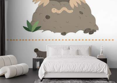 Forest find differences game for children. Preschool activity with mole. Puzzle with cute garden animal. Woodland printable worksheet. Wild nature themed attention skill quiz. Wall mural