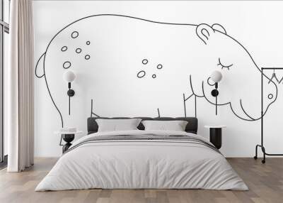 Vector cute hippo outline. Funny tropical exotic animal black and white illustration. Fun coloring page for children. Jungle summer clip art. Wall mural