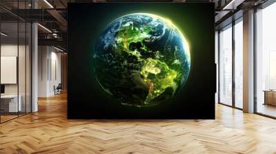 A glowing green Earth in space. Wall mural