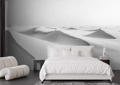 A vast, expansive, and white sand desert. The dunes are rolling and the sky is clear. Wall mural