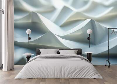 Abstract white paper texture with geometric patterns creating a wave-like effect. Wall mural