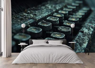 Close-up of a dusty, vintage typewriter keyboard. Wall mural