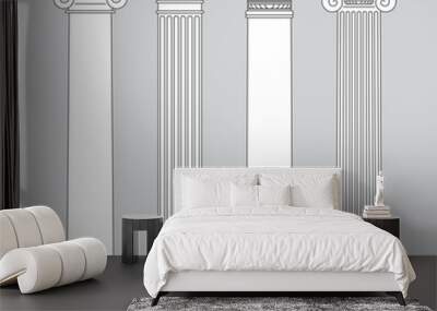 black and white line drawing. columns Vector set Wall mural