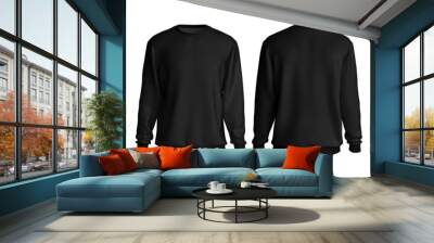 Black male sweatshirt template mockup isolated on white background. Front and back view.3d rendering. Wall mural