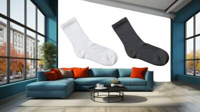 Blank plain white and black color tall socks mockup isolated on white background. 3d rendering. Wall mural