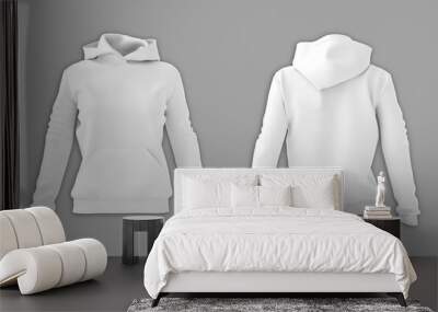 Blank white hoodie mockup isolated on a grey background.3d rendering. hooded sweatshirt, women's hooded jacket for your design mock up. Wall mural