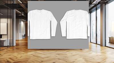 Empty blank white t-shirt with long sleeves mockup isolated on a gray background. 3d rendering. Wall mural