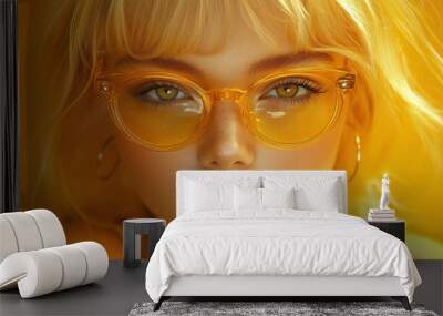 Orange girl wearing glasses and oranges, woman and orange, food art, woman orange Wall mural