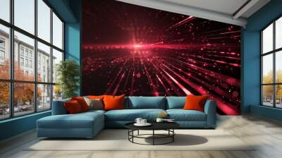 Abstract Red Laser Beam Light. A stunning visual of a red laser beam cutting through a dark space, highlighted by floating particles and a glowing path. Wall mural