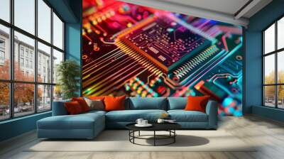 Closeup of a Circuit Board with a Chip Wall mural