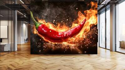 Fiery Chili Pepper in a Blaze of Glory Wall mural