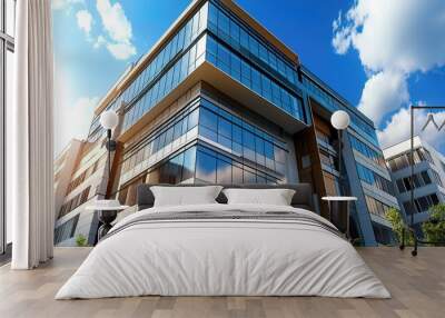 Modern Office Building with Blue Sky and Clouds Wall mural