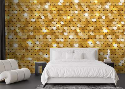 Seamless golden texture of fabric with sequins Wall mural