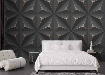 Seamless modern geometric 3d black background with golden ornament  - vector illustration Wall mural