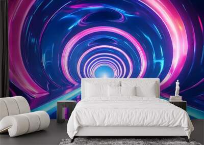 Colorful neon tunnel.	 Wall mural