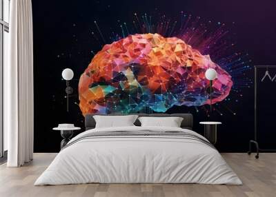 AI generated illustration of a conceptual image of a human brain composed of dots and lines Wall mural