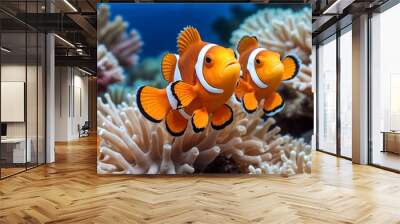 clownfish swimming on coral Wall mural