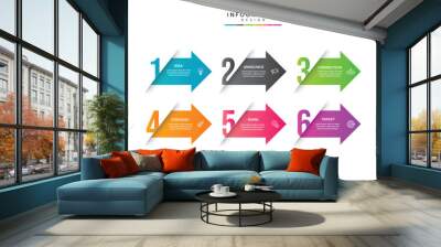 Business growth arrow template. Infographic 6 steps to success. Vector illustration. Wall mural