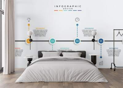 business infographic design with 6 parts or steps, containing icons, text, numbers, vector design Wall mural