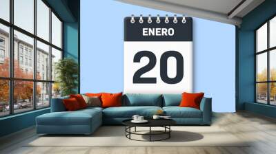 20 de enero - fecha calendario pagina calendario - vigesimo dia de enero sobre fondo azul Wall mural