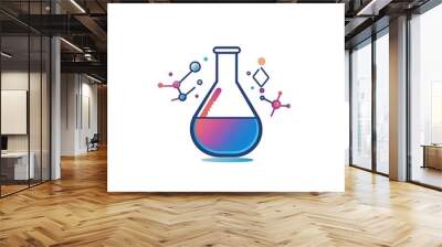 A modern and playful logo,featuring a chemistry flask as the central element. The design integrates subtle graphic design symbols such as a pen tool, pixels,  Wall mural