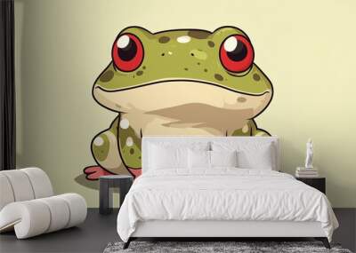 An adorable toad illustrated in kawaii style, featuring a cute and charming design with exaggerated features. The toad’s large, expressive eyes, rosy cheeks, and friendly smile enhance its endearing  Wall mural