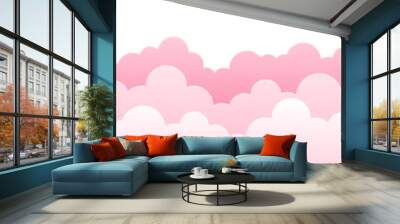 Pink paper clouds. Seamless border for Valentine's Day. Vector and PNG on transparent background. Wall mural