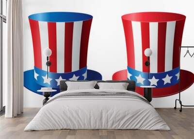 Top hats with American flag colors. Clipart for USA Independence Day. Wall mural